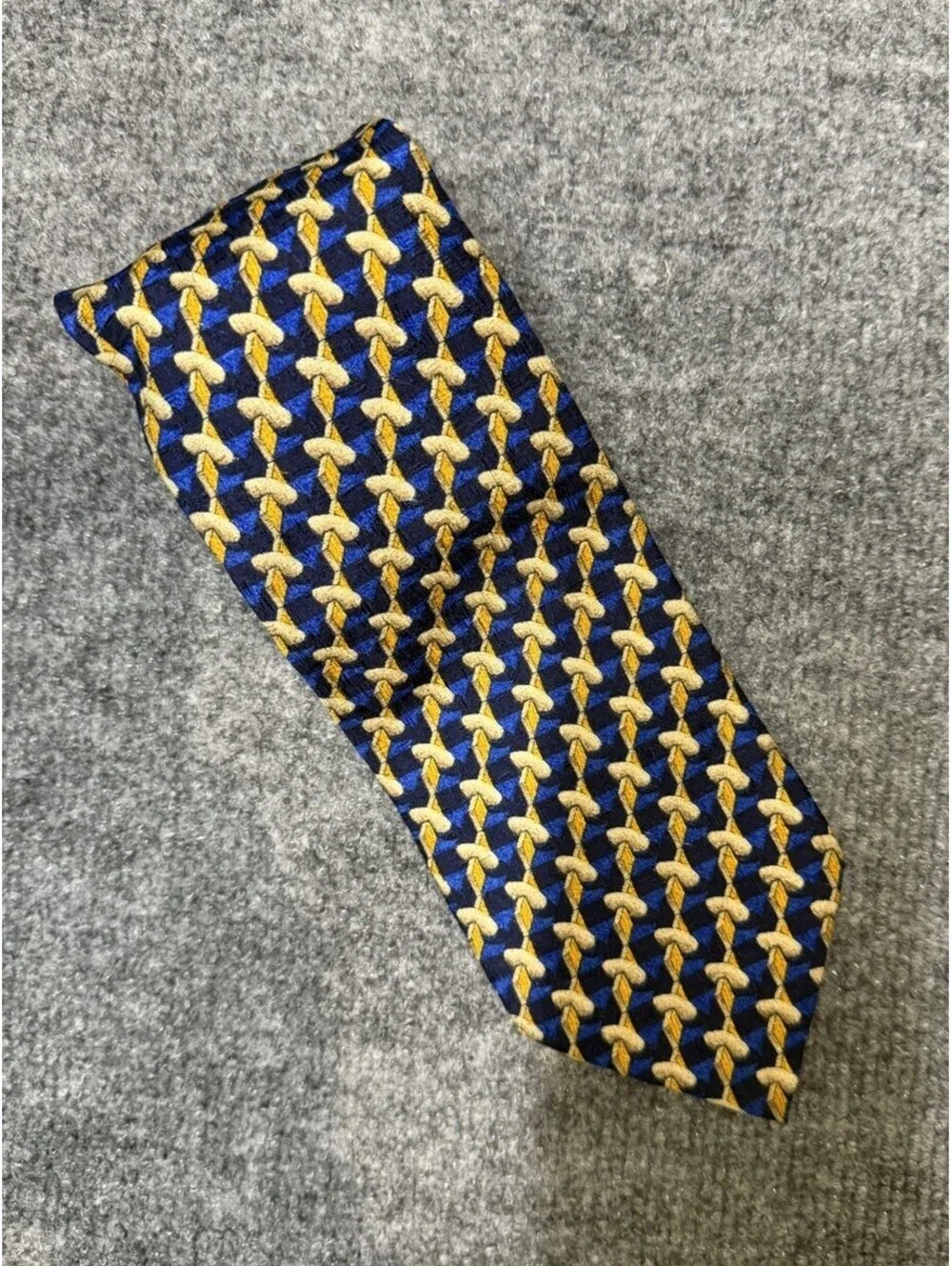 Ermenegildo Zegna Silk Tie Blue Gold Geometric Made Italy